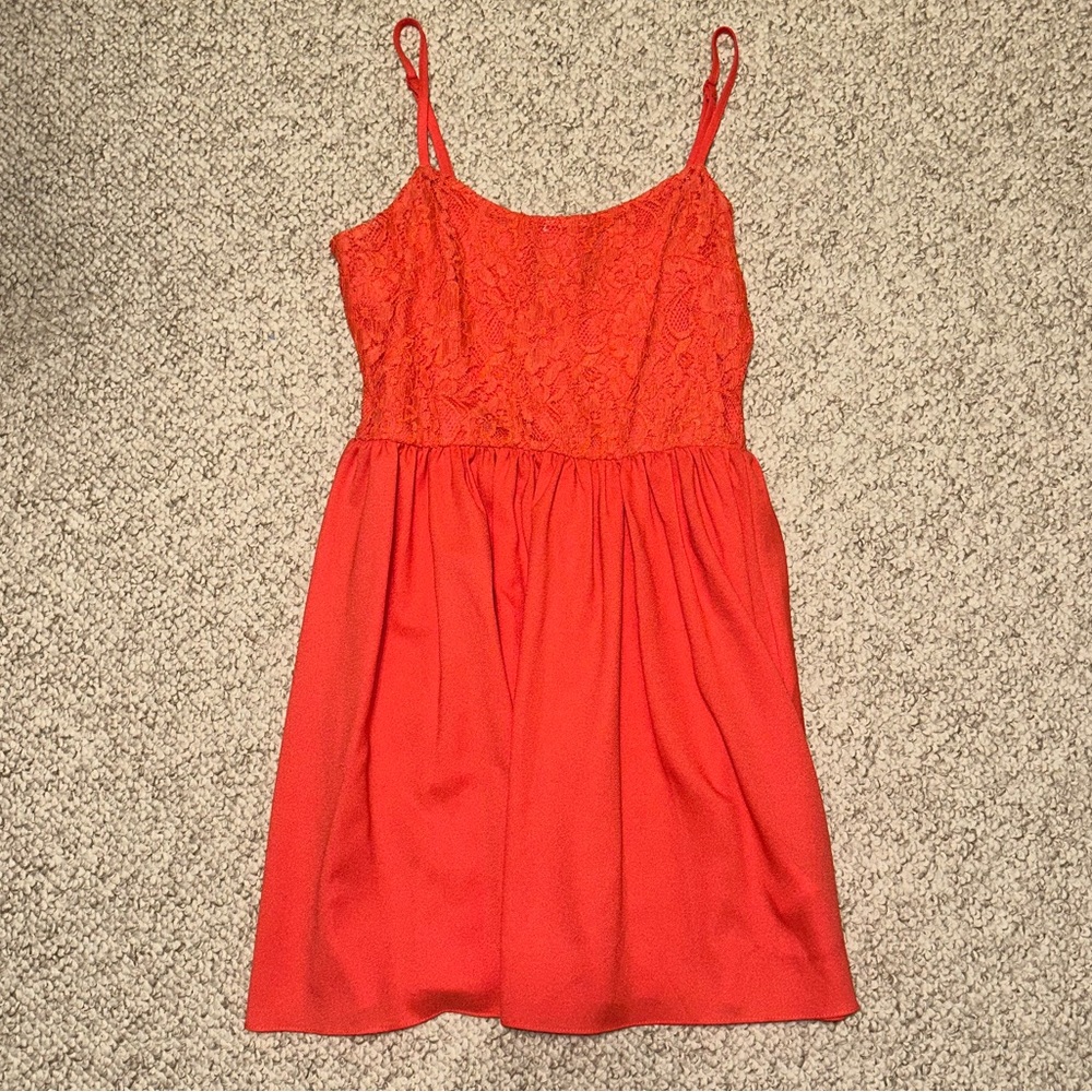 Orange dress with lace on top